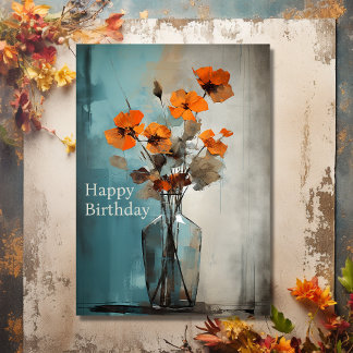 Carte Jolie Fleurs Modernes et Vase Joyeux anniversaire