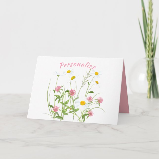 Carte Jolie Fleurs sauvages Daisy Carnation rose (Devant)