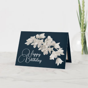 Carte Jolie florale moderne orchidée Flower Navy Anniver