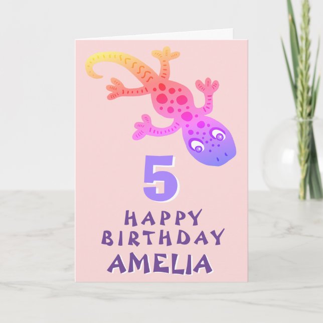 Carte Jolie Gecko Gecko Lizard Girls Joyeux Anniversaire (Devant)