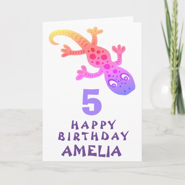 Carte Jolie Gecko Gecko Lizard Girls Joyeux Anniversaire (Devant)