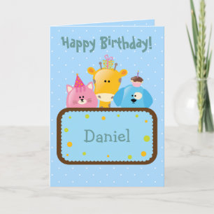 Carte Jolie girafe d'anniversaire, chien et chat