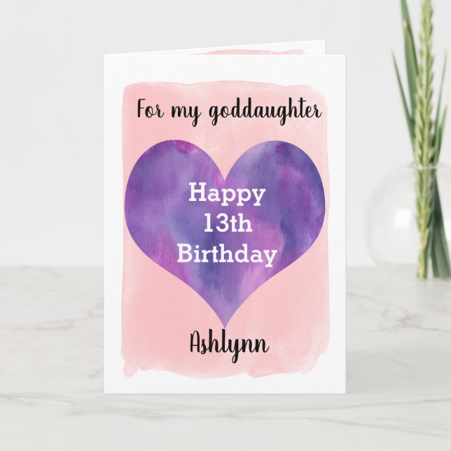 Carte Jolie Godgirl rose et violette 13e anniversaire (Devant)