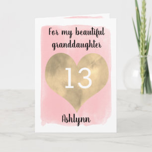 Carte Jolie Gold et rose 13e anniversaire petite-fille