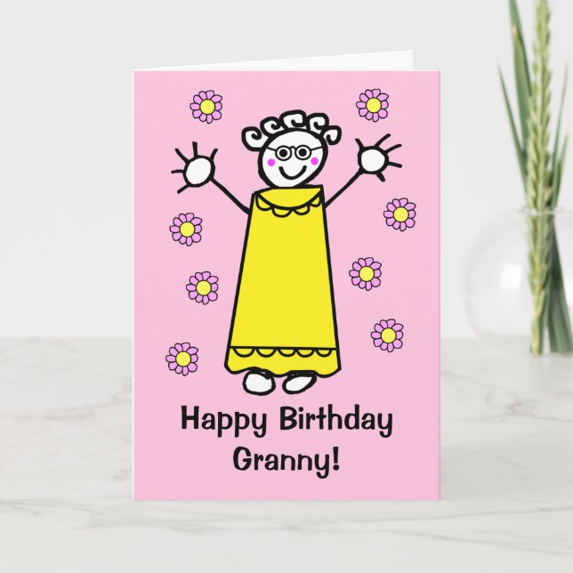 Carte Jolie grand-mère rose faisant un signe de la main  (Devant)