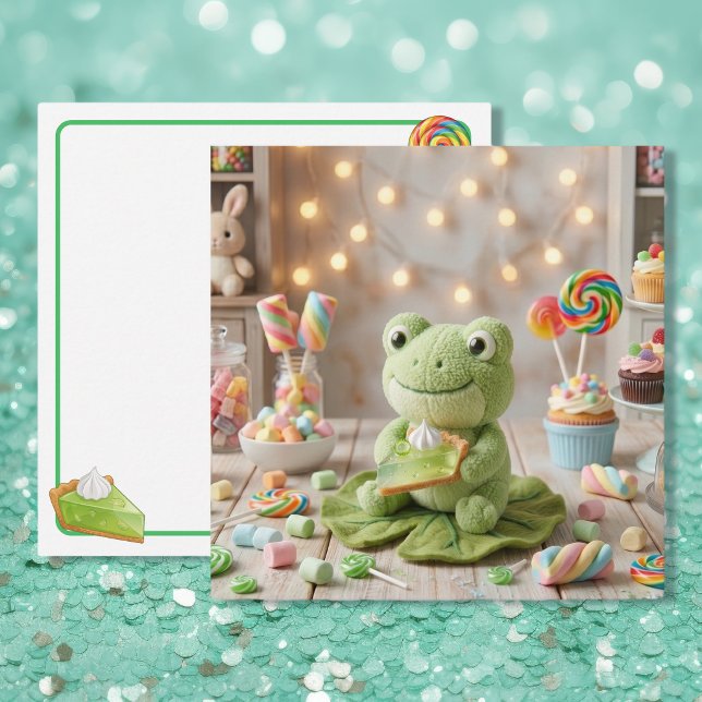 Carte Jolie grenouille en peluche tenant une tarte au ci (Créateur téléchargé)