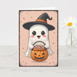 Carte Jolie Halloween fantôme Botiment adorable