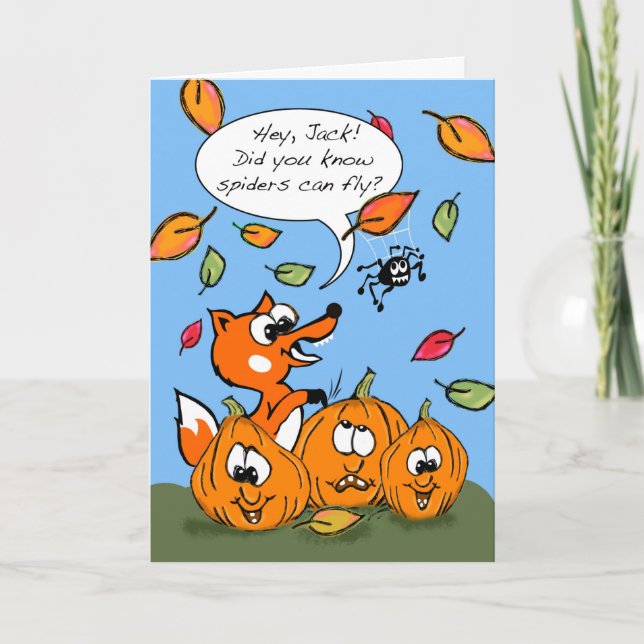 Carte Jolie Halloween pour les enfants avec Fox et araig (Devant)