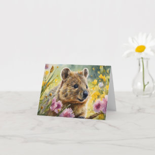 Carte Jolie illustration aquarelle de fleurs de quokka v