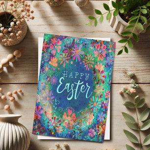 Carte Jolie Inspiribilité Florale Bleue Joyeux Pâques