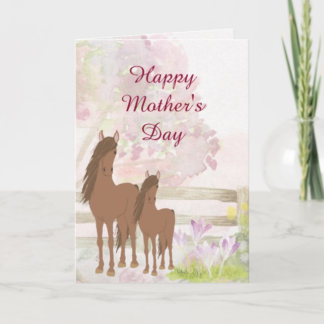Carte Jolie jument, poulain et fleurs Cheval Fête des Mè (Devant)