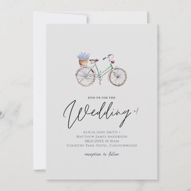 Carte Jolie Lavande Fleurs Mariage de vélo rustique (Devant)