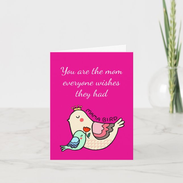 Carte Jolie Mama Oiseau coeur Fête des Mères (Devant)