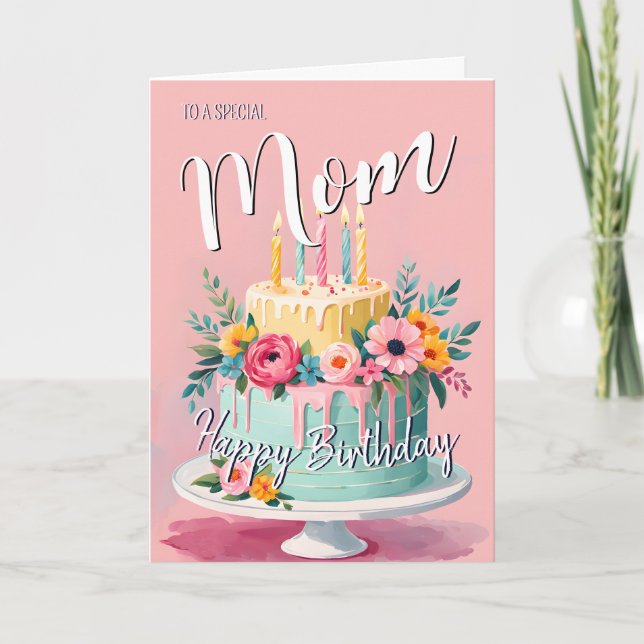 Carte Jolie maman heureux gâteau d'anniversaire de la ca (Devant)