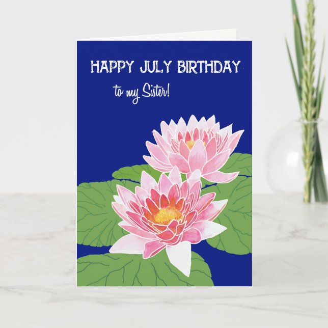 Carte Jolie nymphes d'eau rose Juillet Anniversaire pour (Devant)