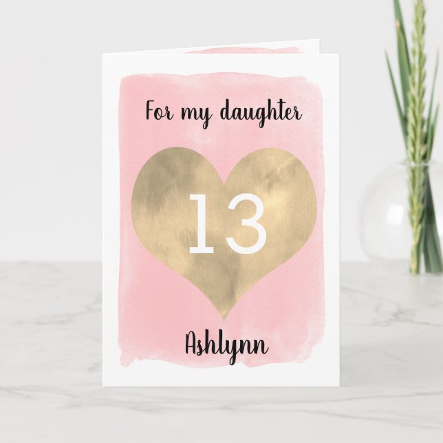 Carte Jolie or et rose 13e anniversaire fille (Devant)