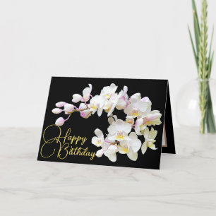 Carte Jolie Orchidées Blanches Noir Contexte Joyeux Anni