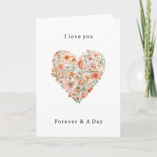 Carte Jolie pêche et cœur floral blanc d'amour (Devant)