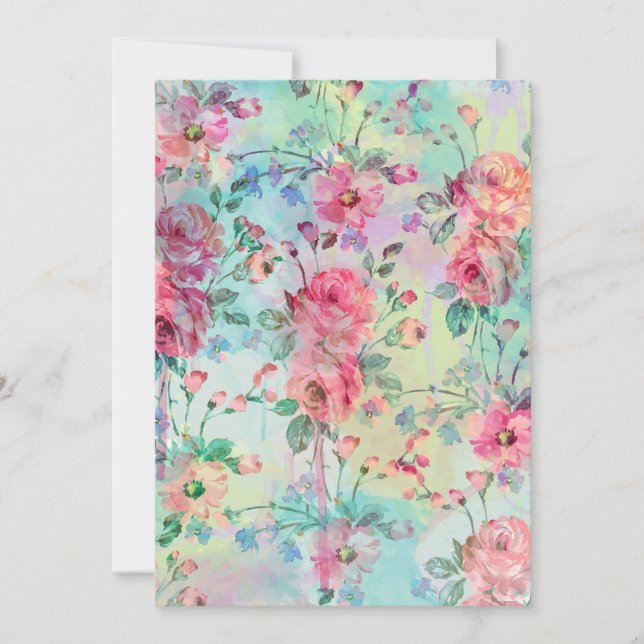 Carte Jolie peinture rose à fleurs aquarelles (Devant)