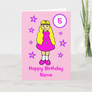 Carte Jolie Petite Fille Étoiles Roses Âge Anniversaire