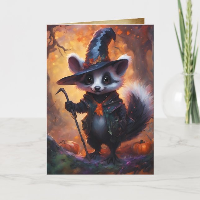 Carte Jolie Petite Sorcière De Skunk, Bonne Halloween (Devant)