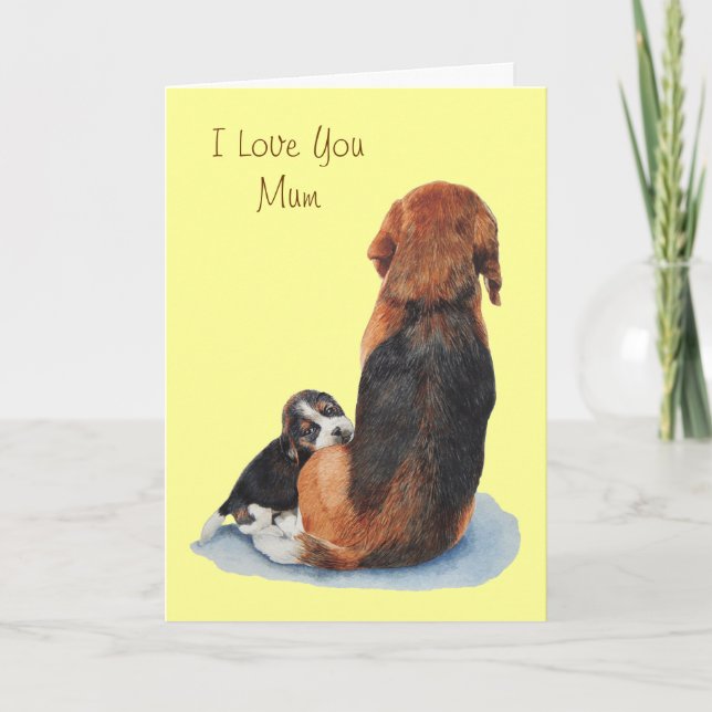 Carte Jolie photo de chiot beagle avec maman (Devant)