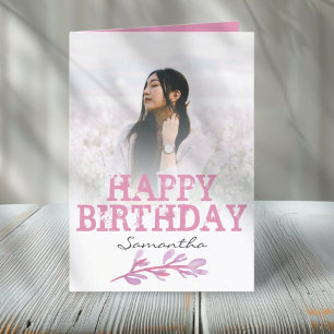 Carte Jolie photo rose moderne aquarelle Anniversaire