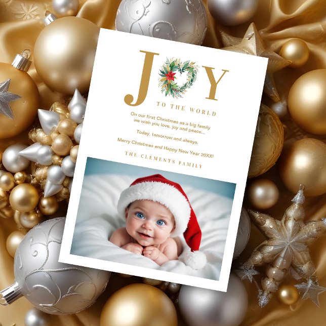 Carte Jolie Poinsettias Noël Coeur-Forme Garland (Lovely Poinsettias Christmas Heart-Shape Garland Photo and Joy to the World Quote Holidays Cards.)