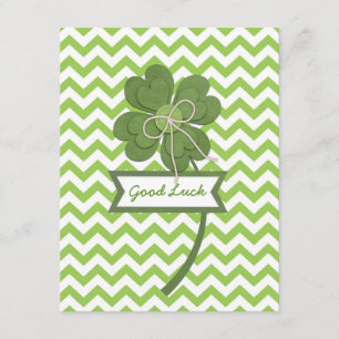 Carte Jolie poupée tendance "Good Luck" quatre feuilles 
