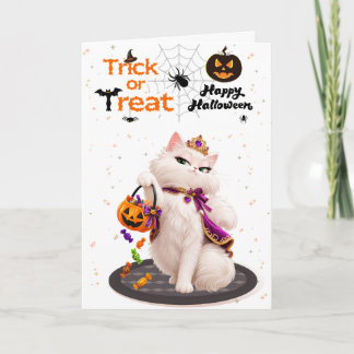 Carte Jolie princesse chat blanc Trick or Treat Hallowee