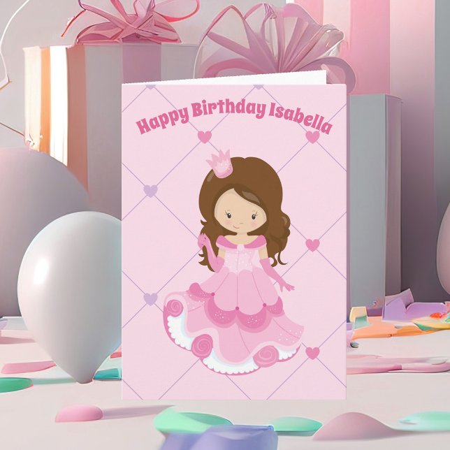 Carte Jolie princesse fille rose Personnalisée Enfants J (Créateur téléchargé)