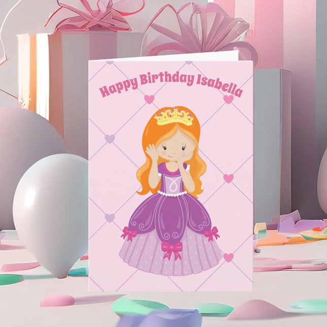 Carte Jolie princesse rose cousue personnalisée Fille An (Créateur téléchargé)
