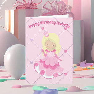 Carte Jolie Princesse Rose Personnalisée Blonde fille An