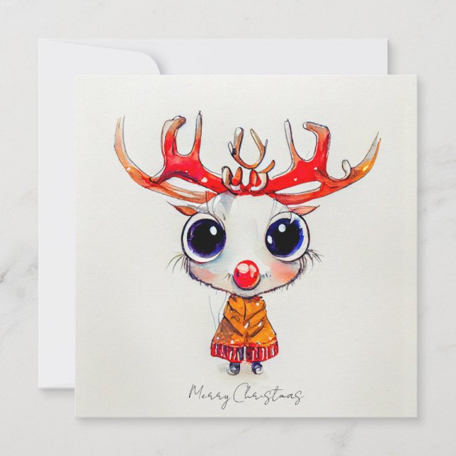 Carte Jolie renne Joyeuse Aquarelle de Noël (Devant)