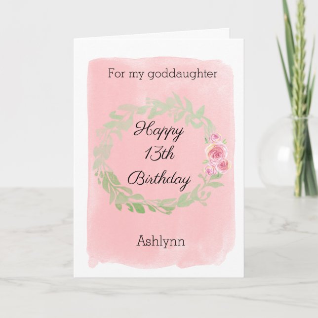 Carte Jolie rose 13e anniversaire Godgirl (Devant)