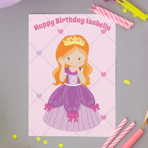 Carte Jolie rousse princesse fille sur mesure Anniversai