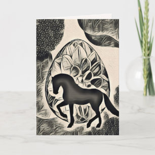 Carte Jolie Silhouette Cheval et Oeufs de Pâques Pâques