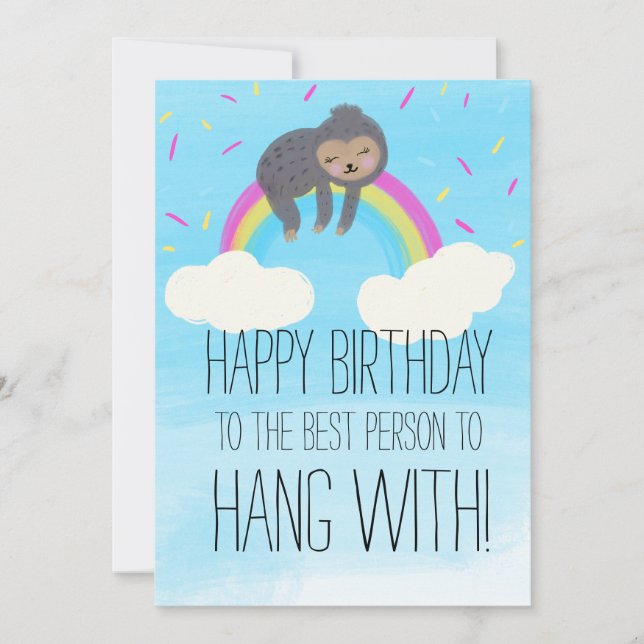 Carte Jolie Sloth accroché sur Rainbow Birthday Friend (Devant)
