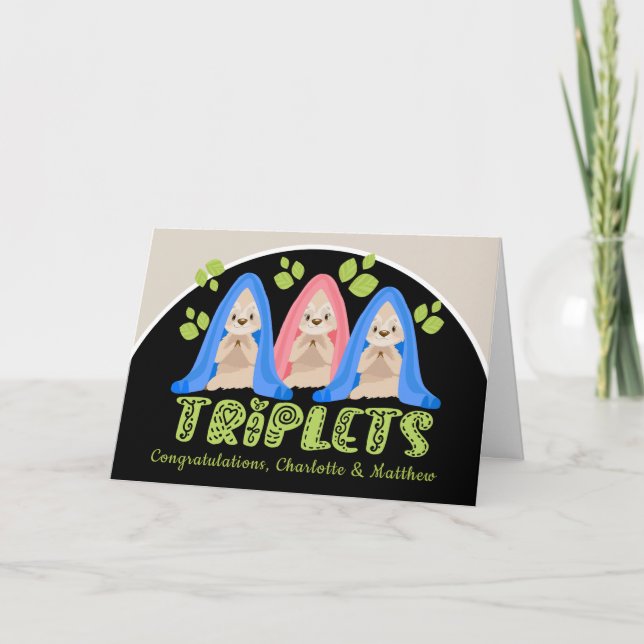 Carte Jolie Sloth Deux Garçons Une Fille Nouveau Triplet (Devant)