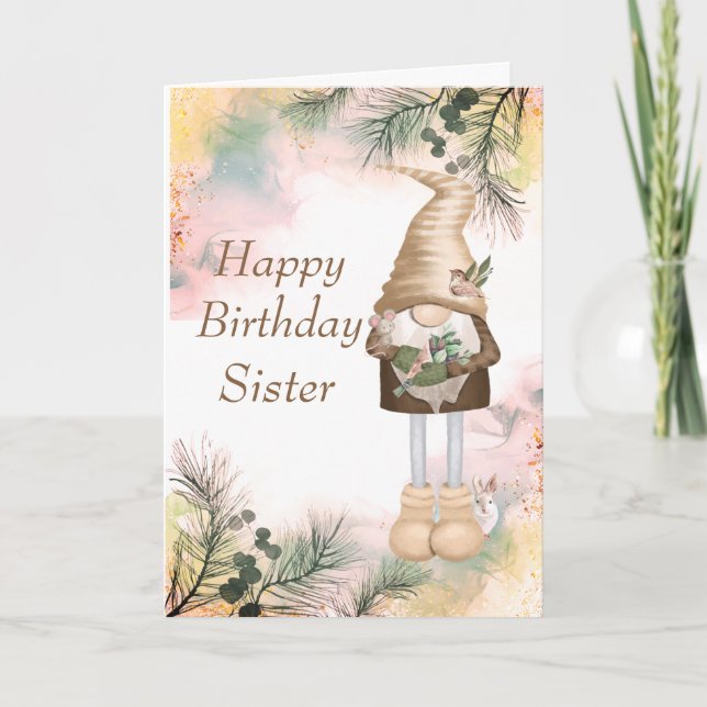 Carte Jolie soeur d'anniversaire Lucky Gnome (Devant)