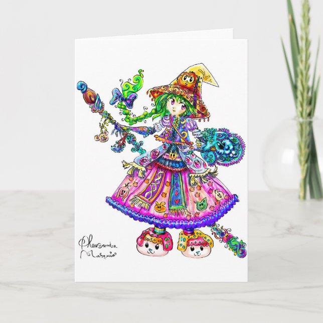 Carte Jolie Sorcière Anime Kawaii Halloween magique Spel (Devant)