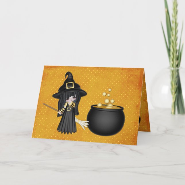 Carte Jolie sorcière d'halloween (Devant)