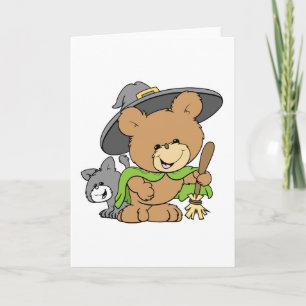 Carte jolie sorcière d'halloween avec l'ours en peluche 