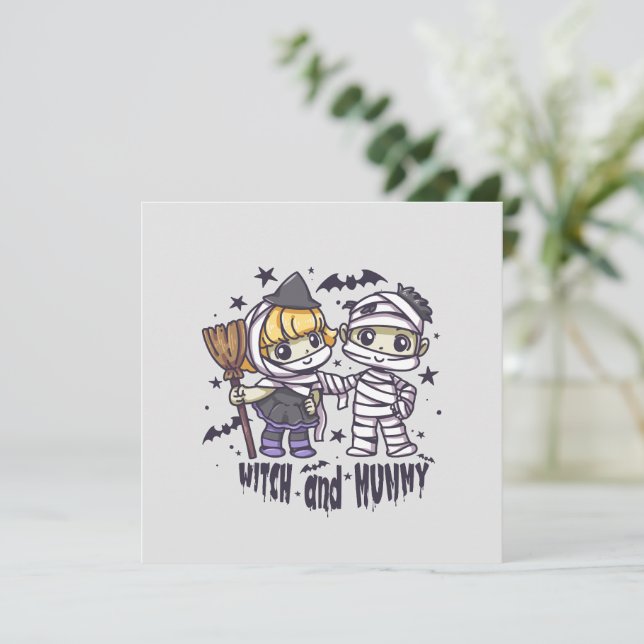 Carte Jolie sorcière et Mischievous maman garçon (Debout devant)