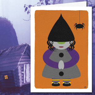 Carte Jolie Sorcière Halloween Gnome Blank