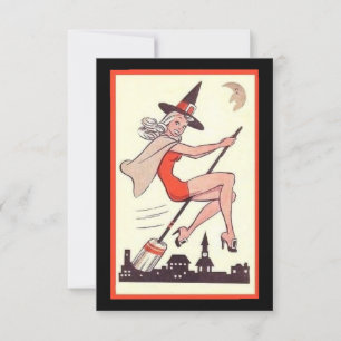 Carte Jolie Sorcière Halloween Vintage Dans La Chambre