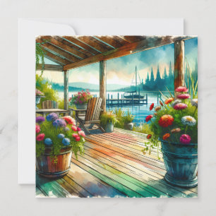 Carte Jolie terrasse avec vue sur le lac et les fleurs
