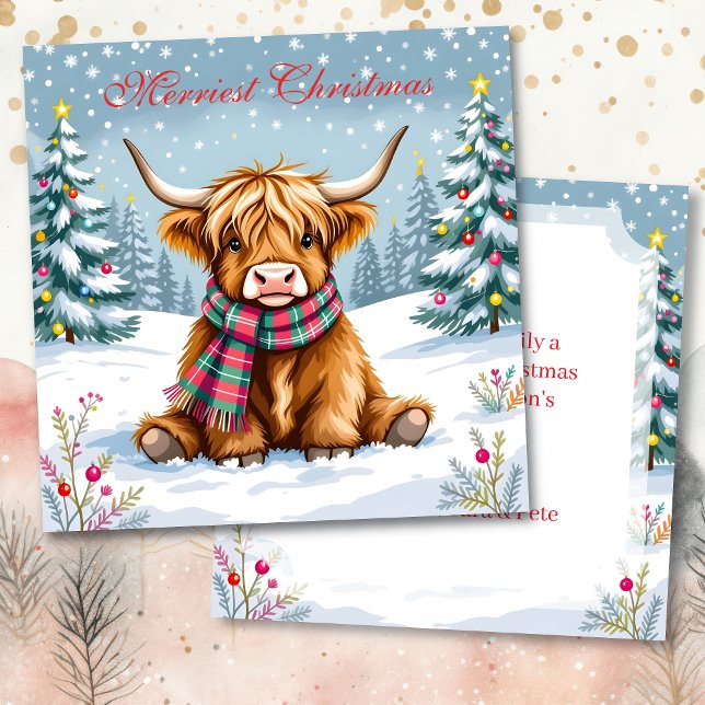 Carte Jolie vache Whimsical Highland Personnalisé Noël (Créateur téléchargé)
