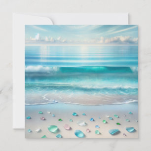 Carte Jolie vague bleu océan et verre de mer