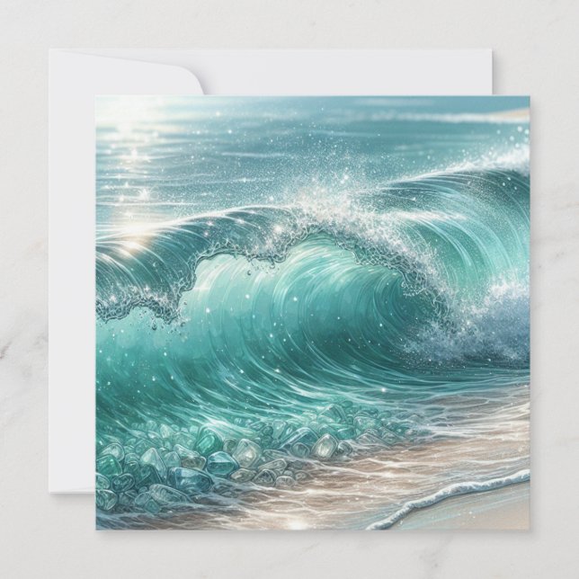 Carte Jolie vague bleue avec des étincelles (Devant)